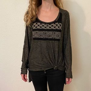Free People black and gray detailed long sleeved